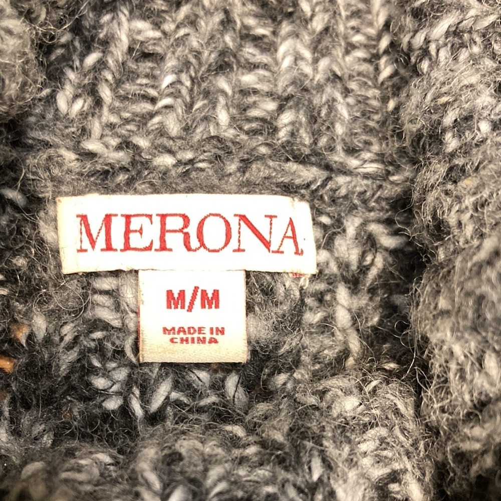 Merona Gray Marled Cozy Core Cowl Neck Wool Blend Chunky Knit Sweater Womens M - Picture 3 of 8